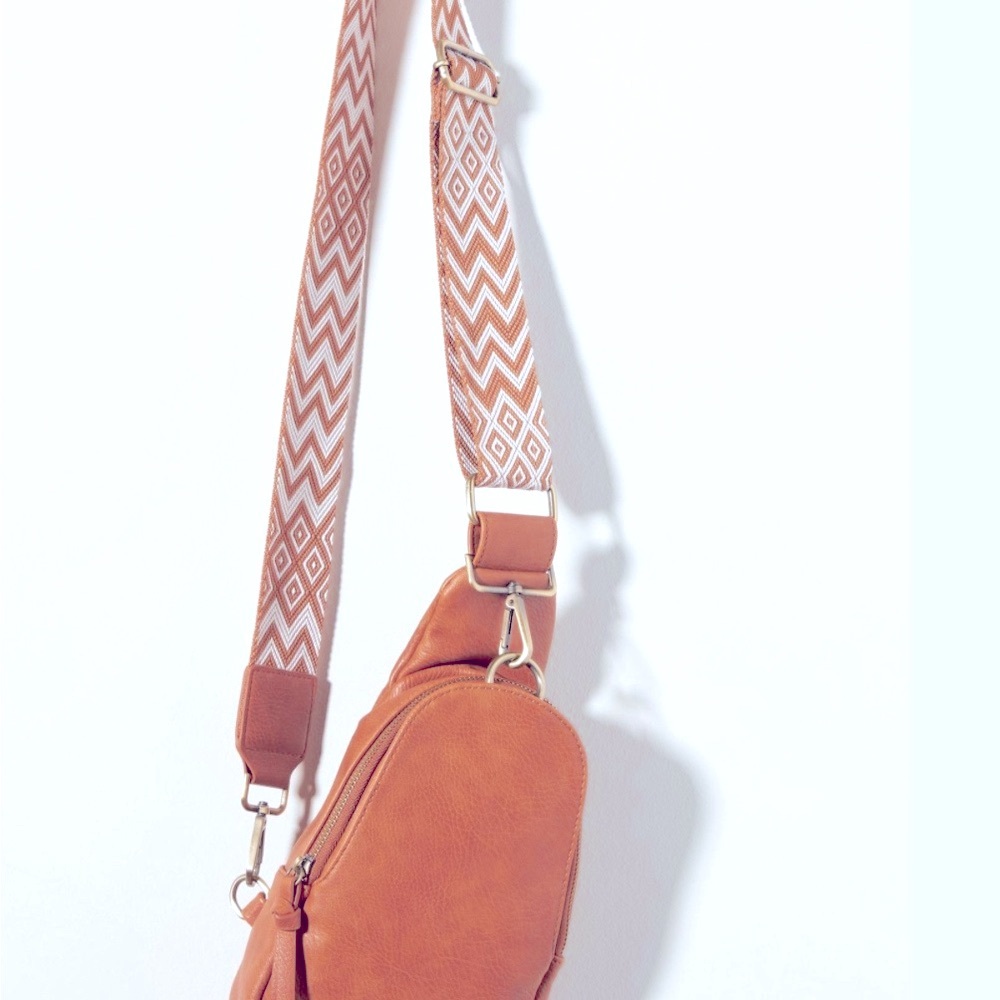 Anthropologie Gray Crossbody Bag with Patterned Strap